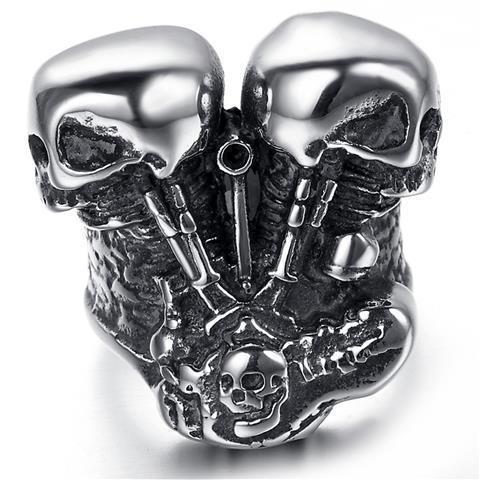 Hells Angels - Two Skull Engine Heads Rings - Great Value Novelty 
