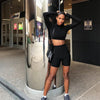 Load image into Gallery viewer, long sleeve zipper high neck elastic sexy crop tops shorts 2-pieces 2018 summer autumn women fashion casual sports sets - Great Value Novelty 