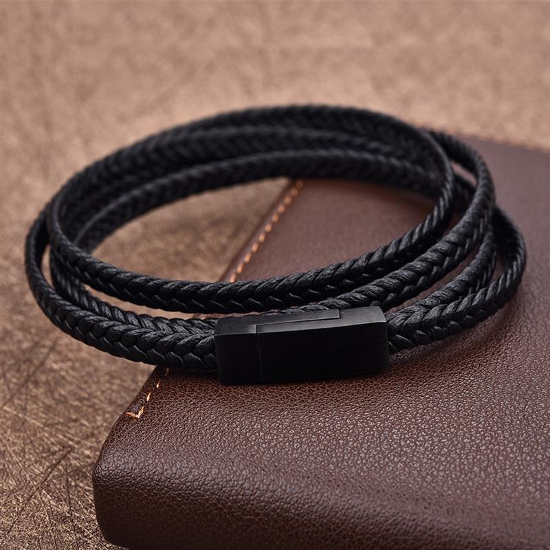 Genuine Leather Bracelet Black Stainless Steel Clasp - Great Value Novelty 