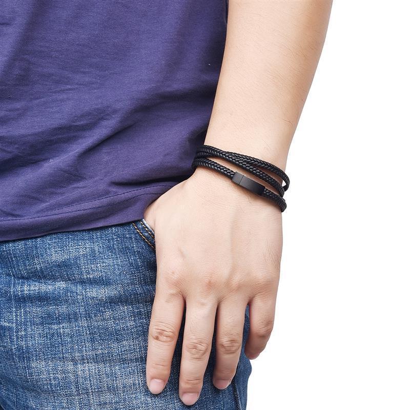 Genuine Leather Bracelet Black Stainless Steel Clasp - Great Value Novelty 