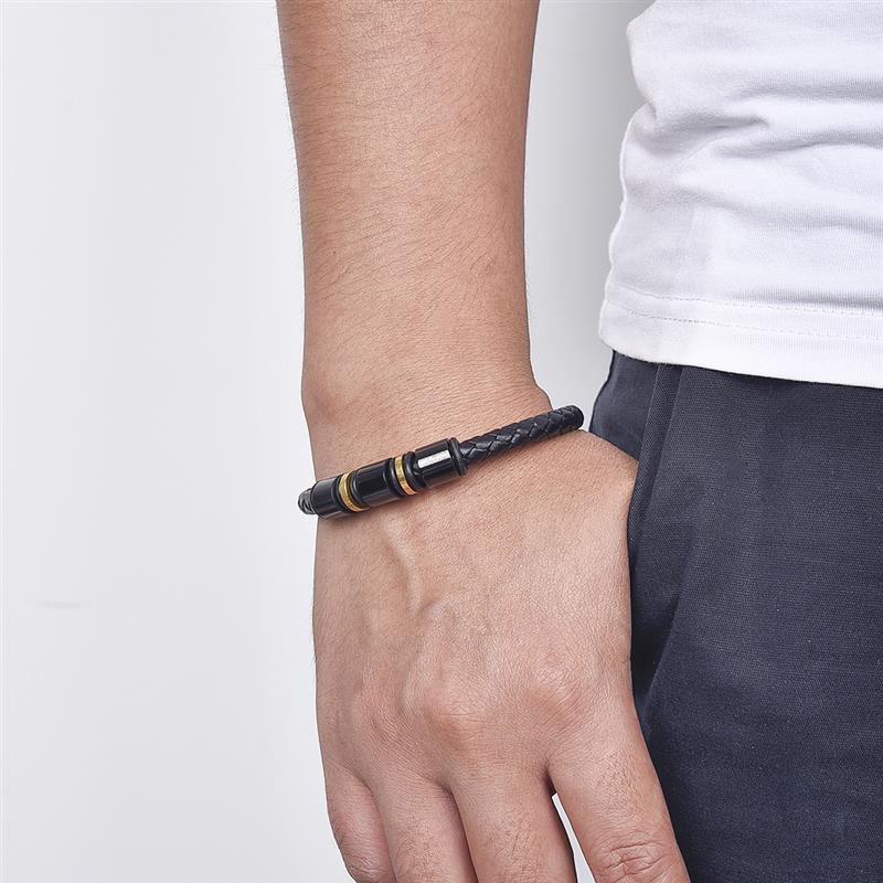 Leather Bracelets Black Gold - Great Value Novelty 
