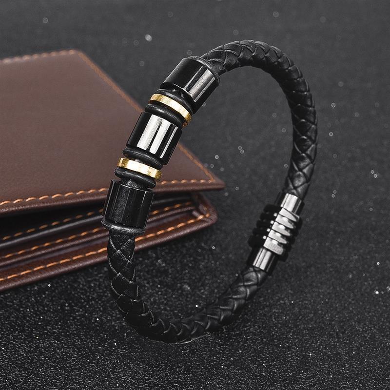 Leather Bracelets Black Gold - Great Value Novelty 