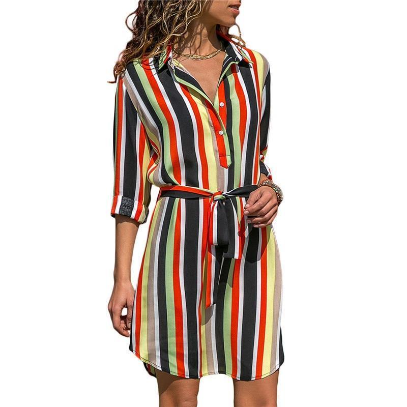 Women's Bohemian Striped Long Sleeve Dress