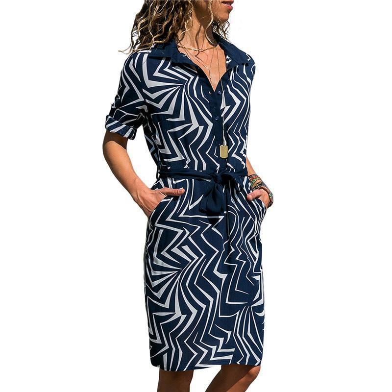Women's Bohemian Striped Long Sleeve Dress