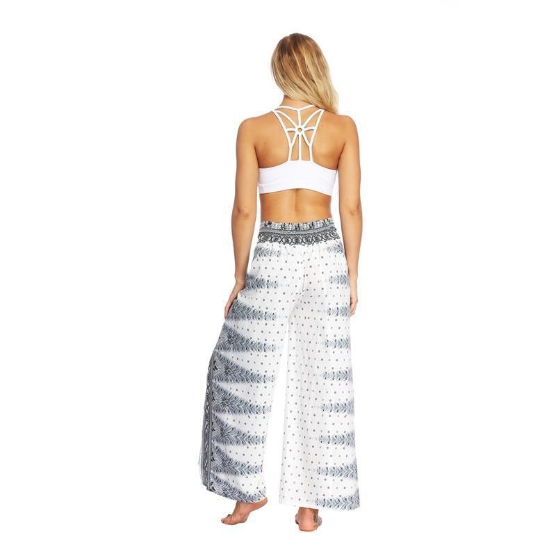 Peacock Feather Wide Leg Bohemian Pants - Great Value Novelty 