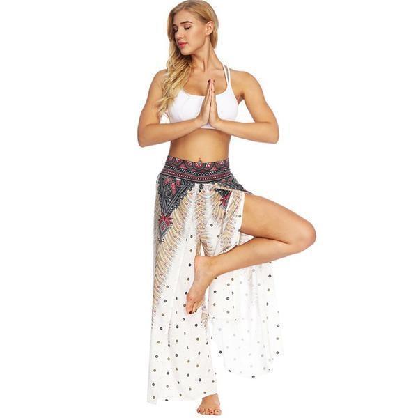 Peacock Feather Wide Leg Bohemian Pants - Great Value Novelty 
