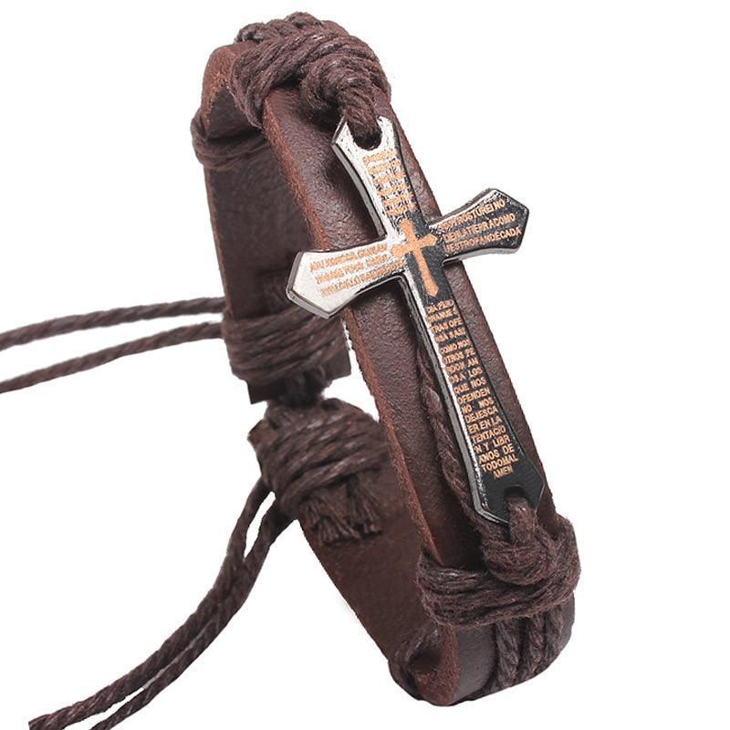 2018 Premium Holy Cross Braided Leather Bracelet - Great Value Novelty 