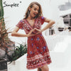 Simplee Bohemian Floral Mini V Neck Ruffle Dress - Great Value Novelty 