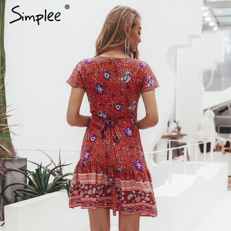 Simplee Bohemian Floral Mini V Neck Ruffle Dress - Great Value Novelty 