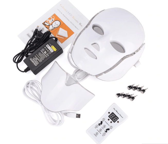 7 Colors Light LED Facial Mask With Neck Skin Rejuvenation Face Care Treatment Beauty Anti Acne Therapy - Great Value Novelty 
