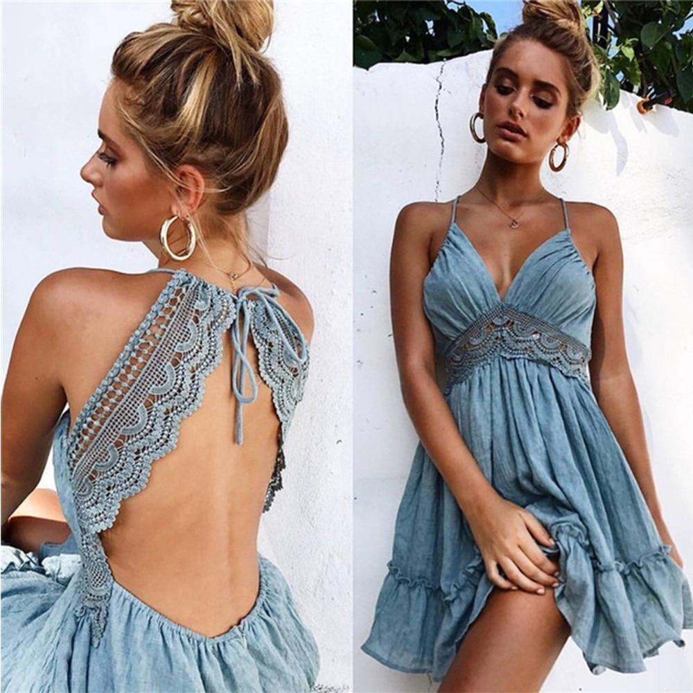 Women's Summer Lace Spaghetti Strap Backless Party/Casual Dress