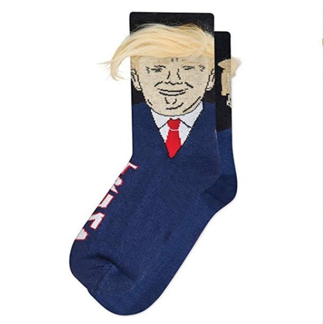 President Donald Trump Socks Unisex Funny Print Adult Casual Crew Socks 3D Fake Hair Crew Socks Hot Sale Hip Hop Skateboard Sock