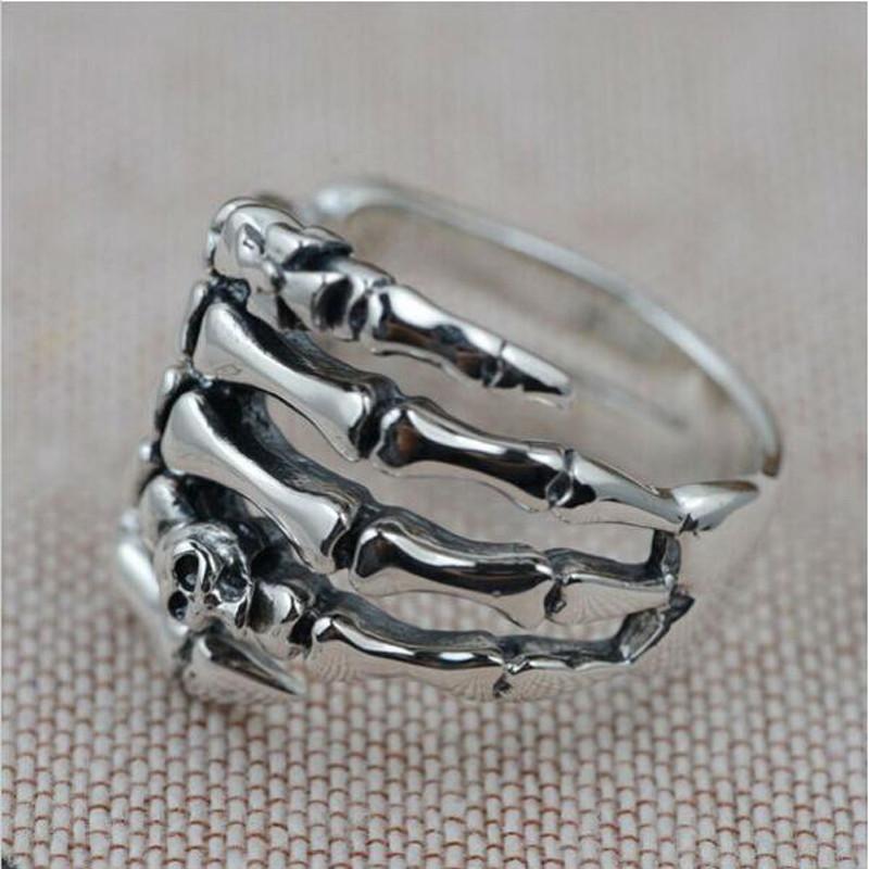 Pure 925 Sterling Silver Skull Hand Bone Ring - Great Value Novelty 