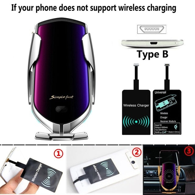 Automatic Clamping 10W Wireless Charger Car Holder with Infrared Sensor