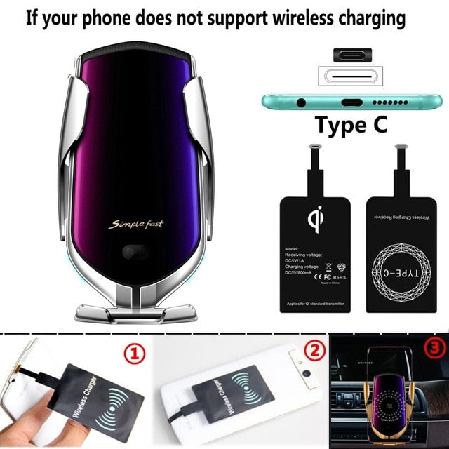 Automatic Clamping 10W Wireless Charger Car Holder with Infrared Sensor