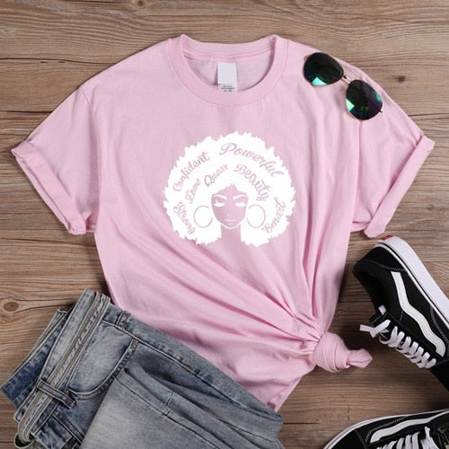 ONSEME Beautiful Afro Lady Graphic T Shirts Queen Girl Power Letter Slogan Tee Tops Feminist Tees Women Christian T Shirts