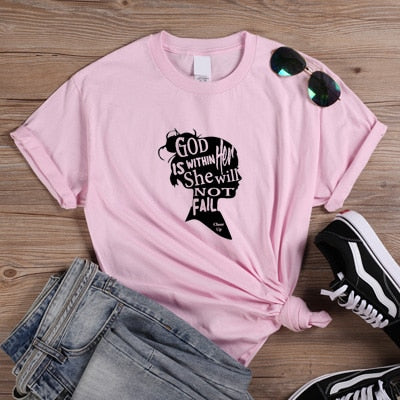 ONSEME Kind People T Shirt Women Summer Graphic Tees Top God Is Within Her She Will Not Fall Letter Printed T shirt Women Q-854
