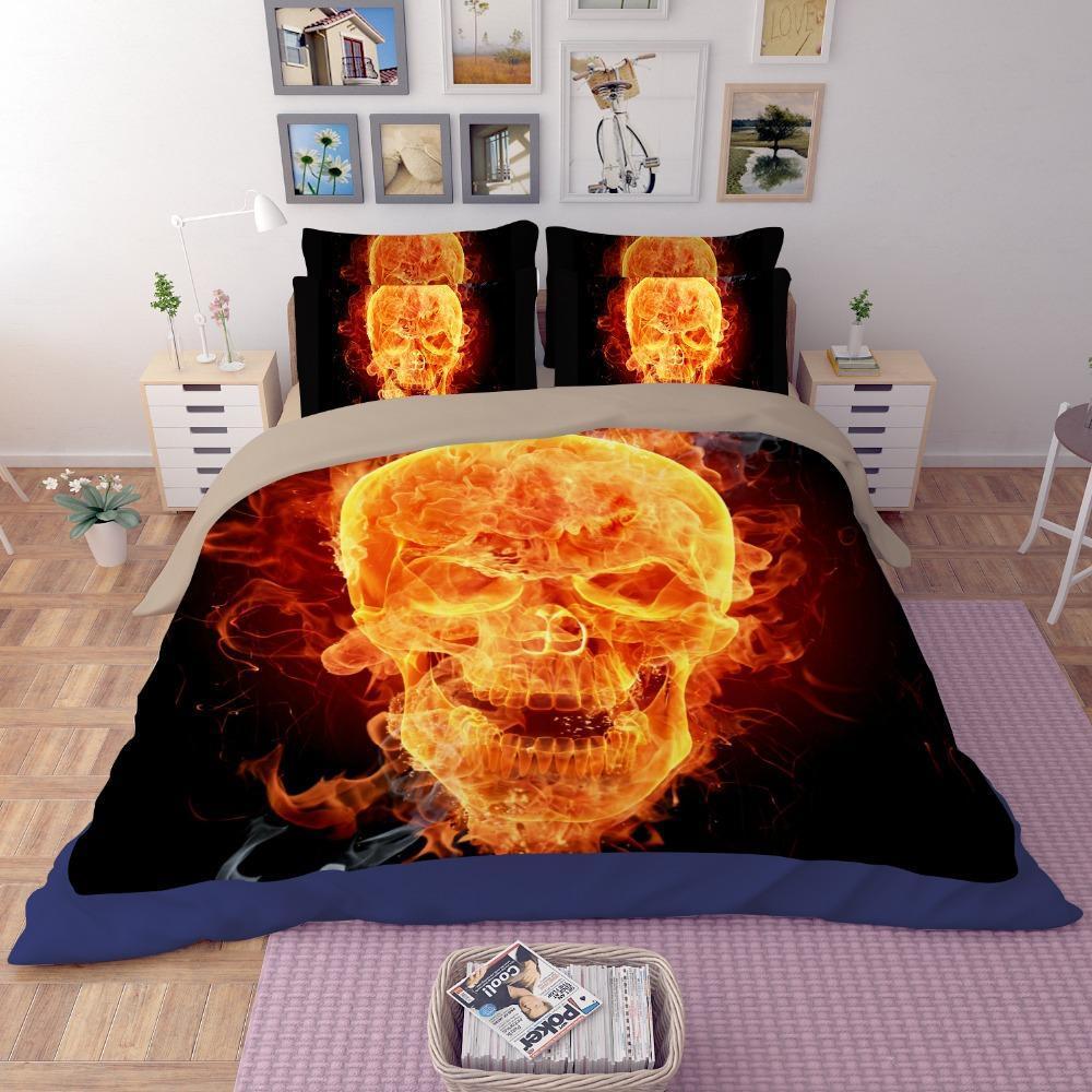 new arrival 3D human skeleton black skull death's-head design twin queen bed sheet set bedclothes duvet cover set bedding set - Great Value Novelty 