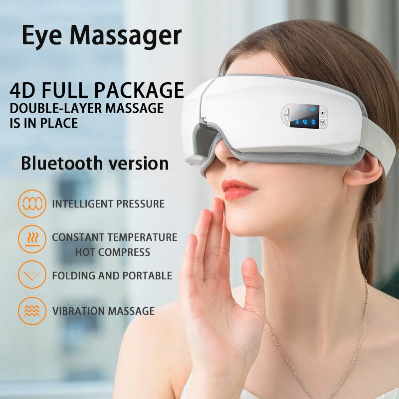 Electric Eye Massager with Heating, Air Pressure, Music, Vibration, & Shiatsu Massage.
