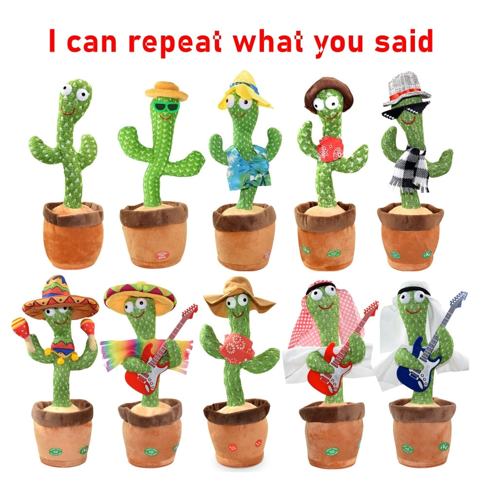 Dancing Cactus Repeat Talking Toy Electronic Plush Toys Can Sing Record Lighten Battery USB Charging Early Education Funny Gift