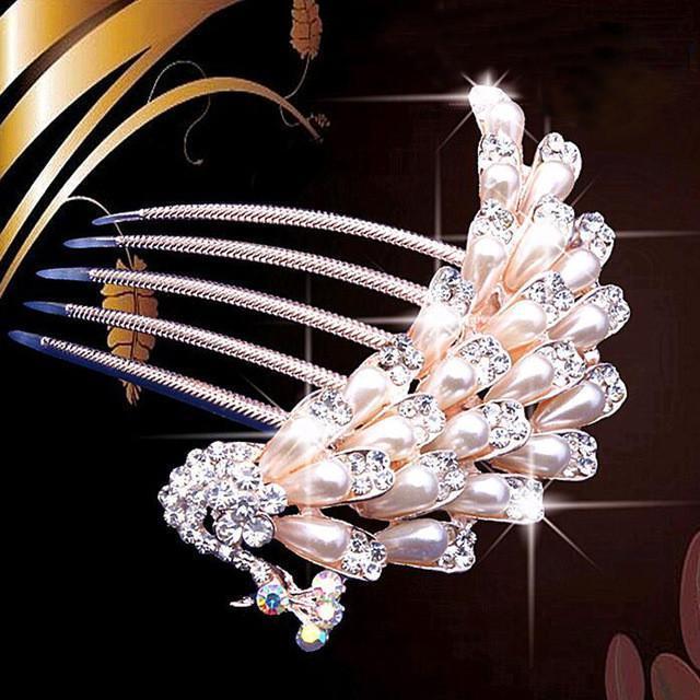 Peacock pearl crystal Rhinestone Hair clip - Great Value Novelty 