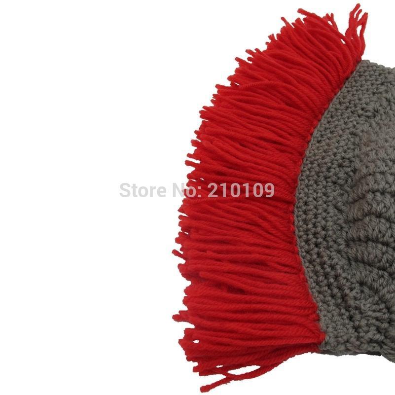 Mr.Kooky Red Tassel Cosplay Roman Knight Knit Helmet Men's Caps Original Barbarian Handmade Winter Warm Beard Hats Funny Beanies - Great Value Novelty 
