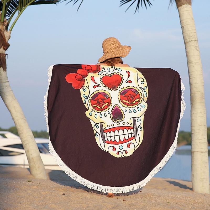 150CM Skull Pattern Beach Towel Tassel Bikini Cover-Up Mat - Great Value Novelty 