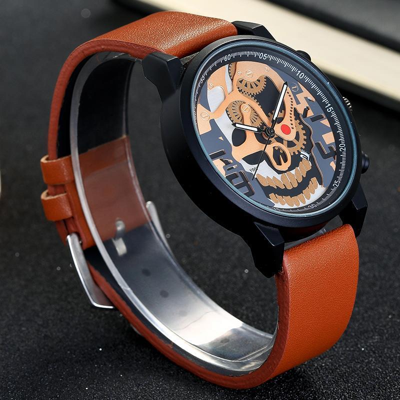 Modern Skull Genuine Leather Belt Quartz Watch - Great Value Novelty 
