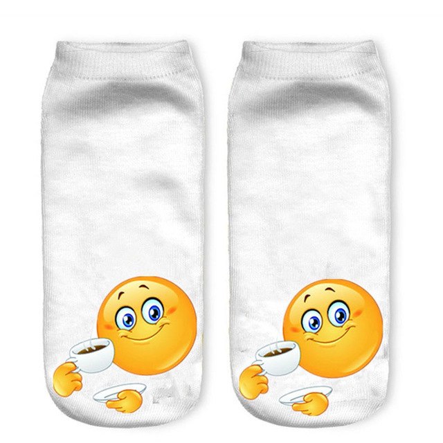 New 3D Emoji Socks Men & Women Fashion Single Side Printing Cotton Socks Unisex Socks Pattern Meias Feminina Funny Low Ankle Socks - Great Value Novelty 
