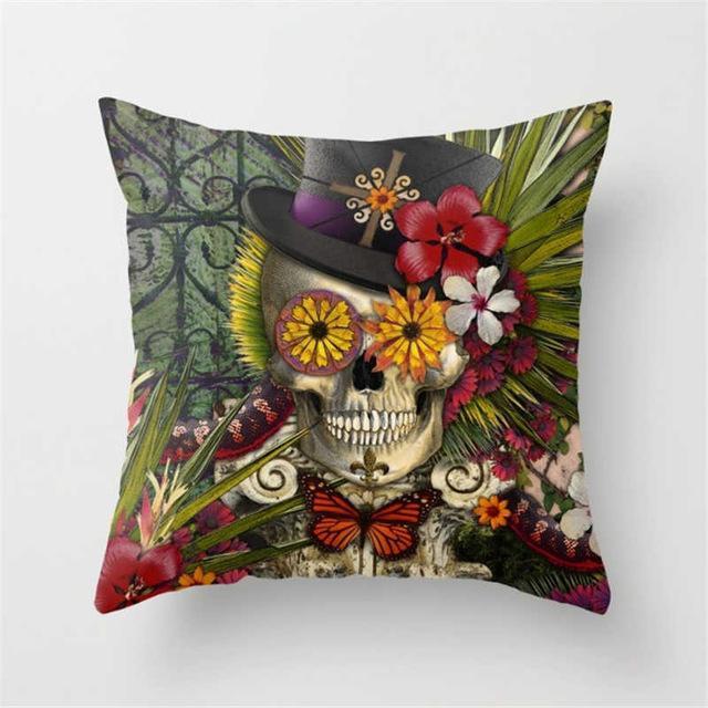 Bohemian Paisley Skull Cotton Linen Pillow Cover - Great Value Novelty 