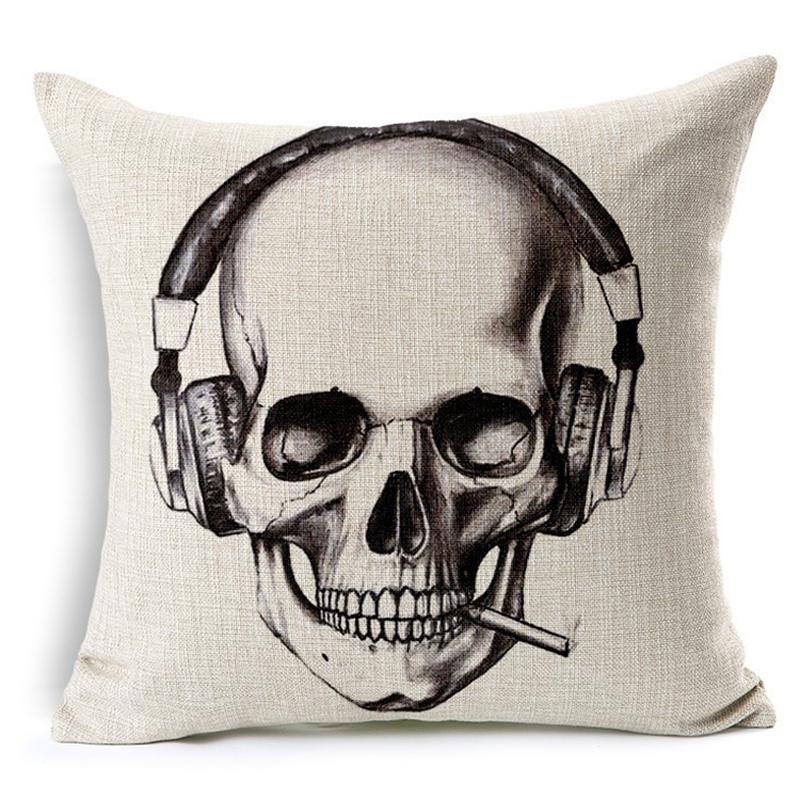 Rock This Skull Cotton Linen Skull Pillow Cover - Great Value Novelty 