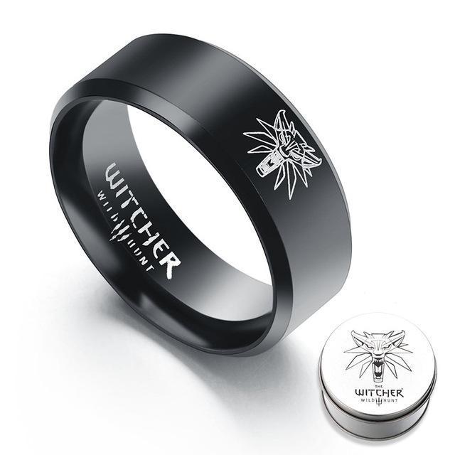 Hot Game The Witcher 3 Ring Wild Hunt Medallion Gold Stainless Steel Ring for Men Punk Wolf Ring with Iron Gifts Box drop-ship - Great Value Novelty 