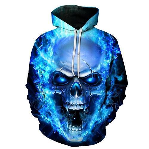 New Blue Flame Skull Hoodies 3D - Great Value Novelty 