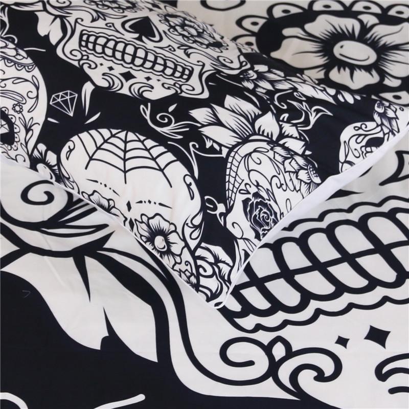 Black and White Bedding Set Skull Print Duvet Cover with Pillowcases - Great Value Novelty 