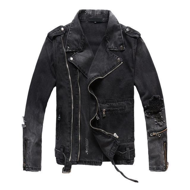 New Fashion Hi Street Mens Ripped Denim Jackets With Multi Zippers Streetwear Distressed Motorcycle Biker Jeans Jacket - Great Value Novelty 