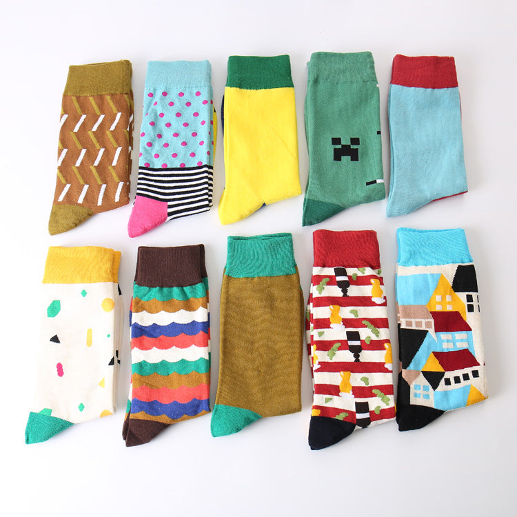2019 Color men crew cotton Happy socks british style argyle dot striped pattern harajuku designer brand fashion novelty art funny - Great Value Novelty 