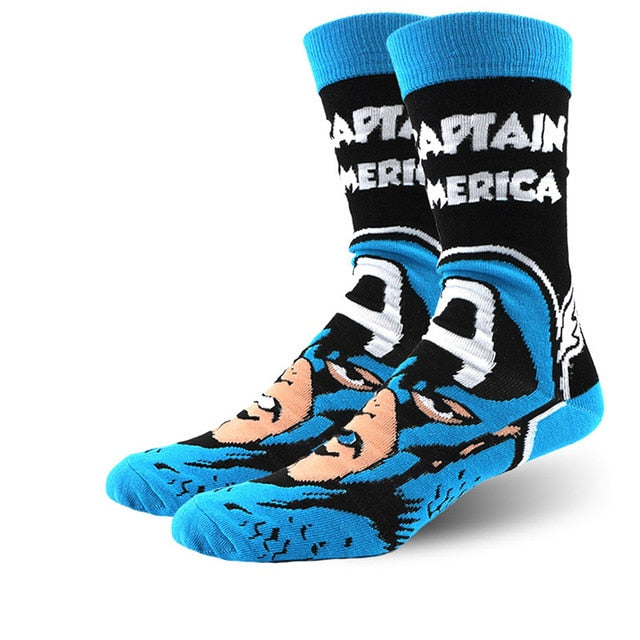 USA Fashion Cartoon Anime Superhero Socks Men Long Happy Art Funky Socks Crazy Cool Flash Superman Captain Avengers Socks Marvel