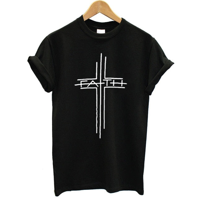 100% Cotton T Shirt Women Cross Printed Funny Summer Tops Streetwear Faith Tshirt Plus Size Casual Christian Clothes Brand