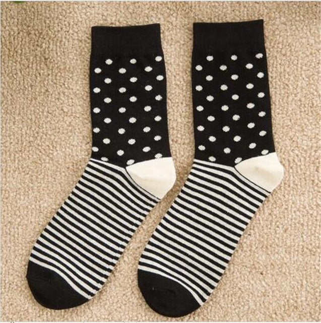New Arrival high quality combed cotton men polka dot strip happy socks  color brand designer casual novelty dress business - Great Value Novelty 