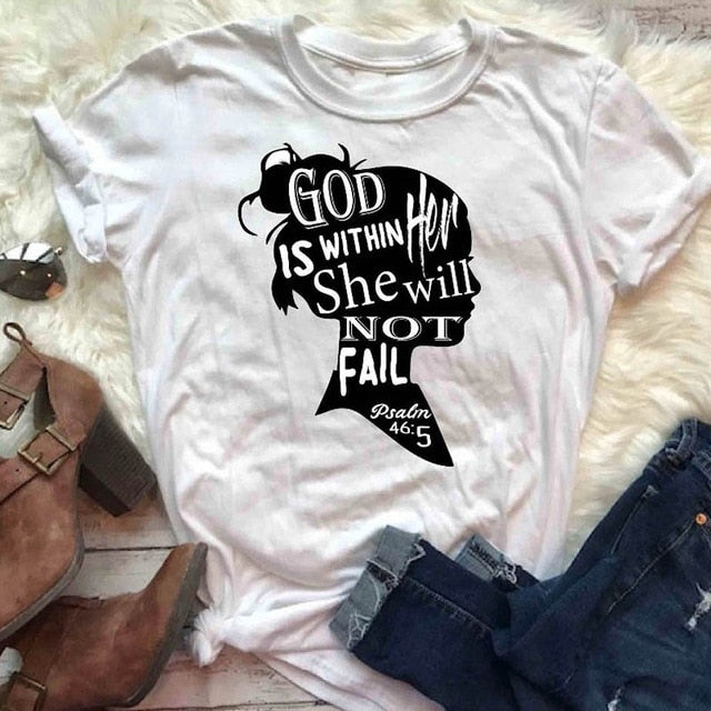 God Is Within Her She Will Not Fail T Shirt Women Psalm Bible Verse Tee Christian Top Funny Cute Graphic Religion Tumblr Tops