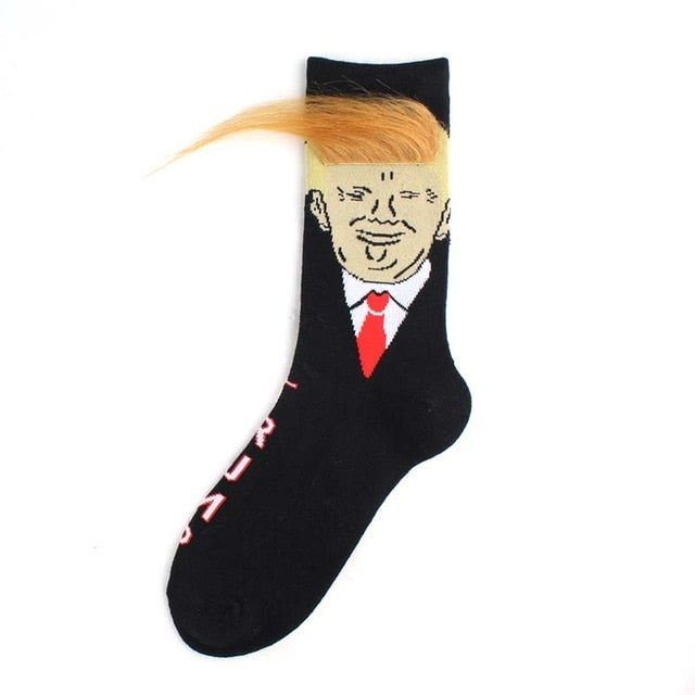 President Donald Trump Socks Unisex Funny Print Adult Casual Crew Socks 3D Fake Hair Crew Socks Hot Sale Hip Hop Skateboard Sock
