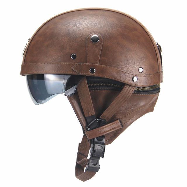 Premium Leather Half Faced Biker Helmet 2018 Edition - Great Value Novelty 